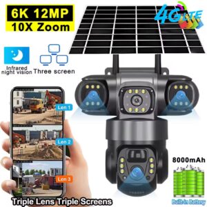 V380 Three Lens Solar Outdoor 12mp Home Security Camera
